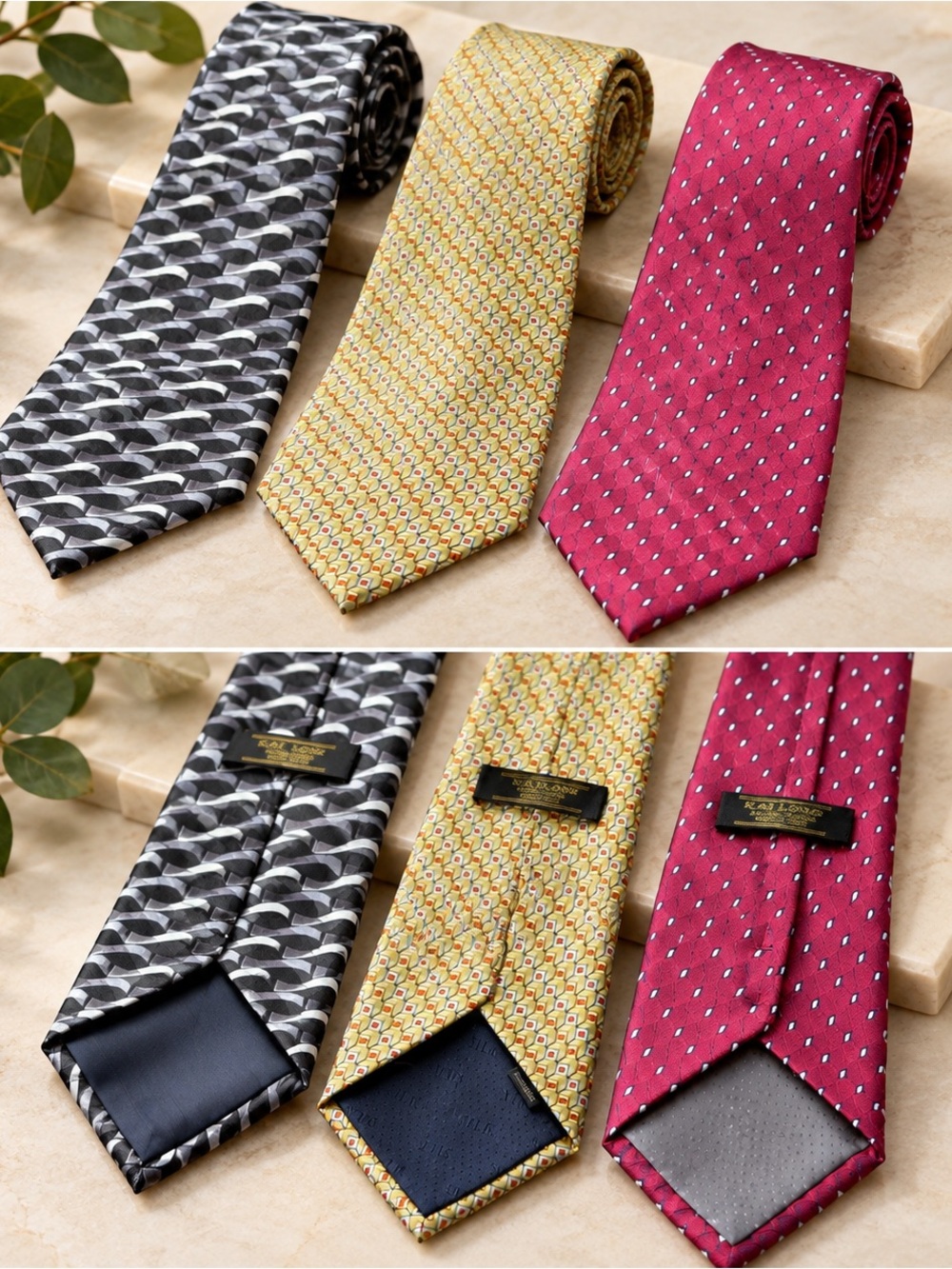 Kai Long 100% Silk Handmade Men’s Tie Bundle Set of 3